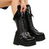 Übergröße 43 Winter Damen Motorradstiefel Schnalle Runde Zehen Keile Plateau Stiefel SyfIyno Neu Punk Goth Ins Damen Kampfstiefel