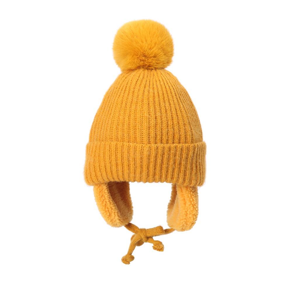 Ear Protection Pompom Beanie with Earflap Plush Wool Cap All-match Children Knitted Hat  Boy