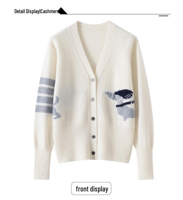 TB Design Puppy Jacquard V-neck Cardigan: British Chic Knit Outerwear