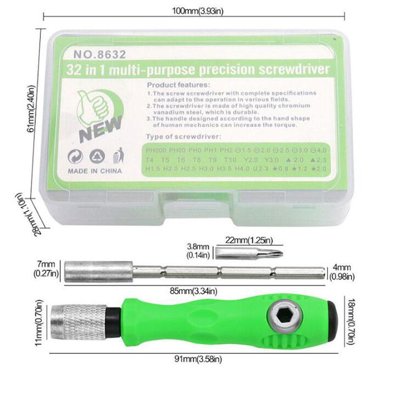 

32 в 1 многофункциональный набор отверток с 30 шт. магнитных бит Torx Phillips, мини-инструмент для ремонта телефона, часов, ПК Short
