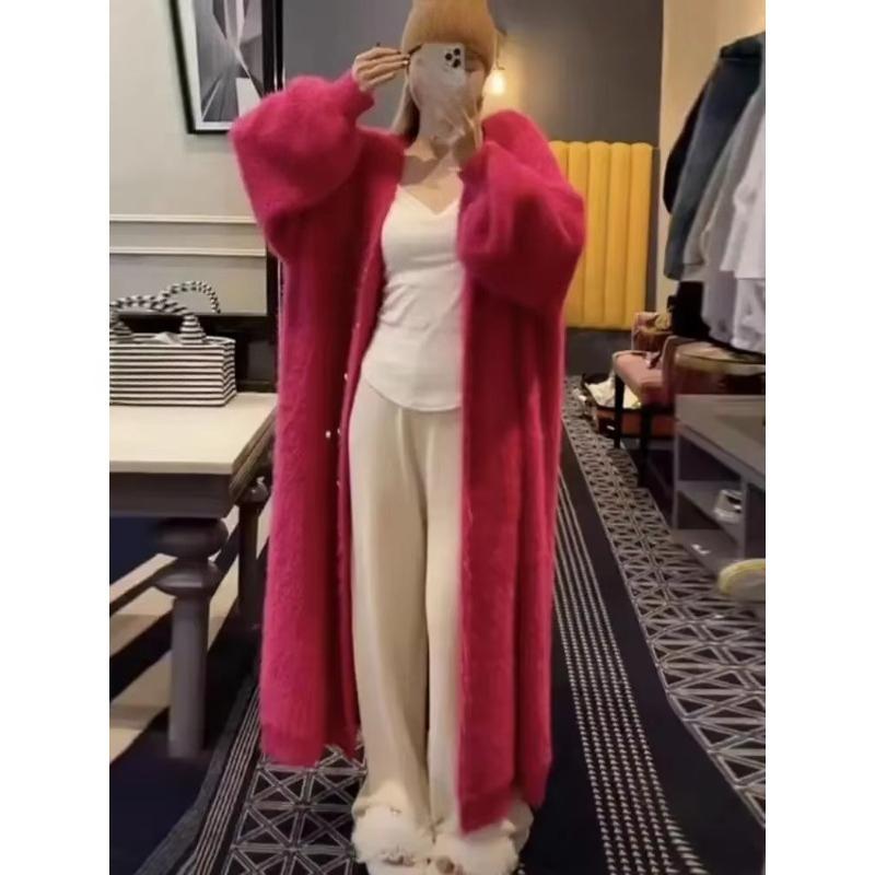 Pearl Buckle Design Sense Long Knee Mink Velvet Jacket Korean Lazy Desire Outside with High-end Coat Women