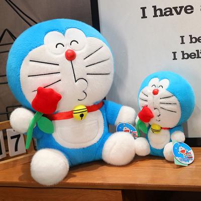 22/38cm Cartoon Doraemon Hold Rose Flower Plushies Cute Cuddly Stuffed Anime Happy Doraemon Plush Toy Gifts