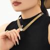 European & American 7-Layer V-Shape Choker Necklace, Punk Style Fashion, 18K Gold-Plated Stainless Steel.