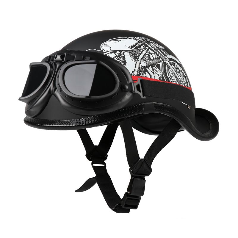 VGV Motorcycle Half Helmet Goggles Included Electric Vehicle Bike Riding Locomotive for Cruiser Retro Man Women Scooter Street