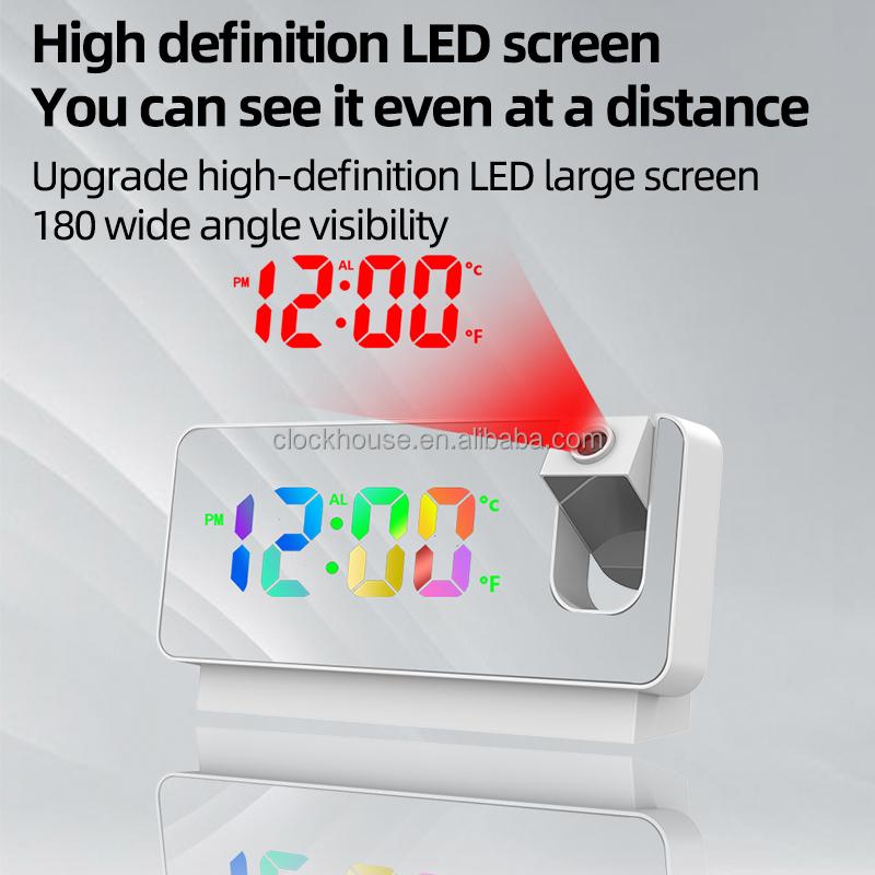 Custom RGB LED Display Desktop Mirror Digital Alarm Clock with Wall Lazer Led for Kids Bedroom Led Projection Clock
