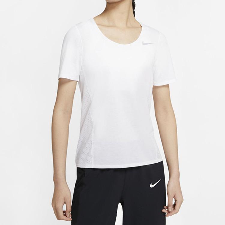 Nike City Sleek Koszulka z krótkim rękawem do biegania Dri-FIT Damska Biała CU3235-100