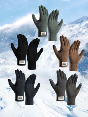 Knitted Gloves, Men's Winter Fleece Lined And Thickened,Wool Touchscreen Gloves.