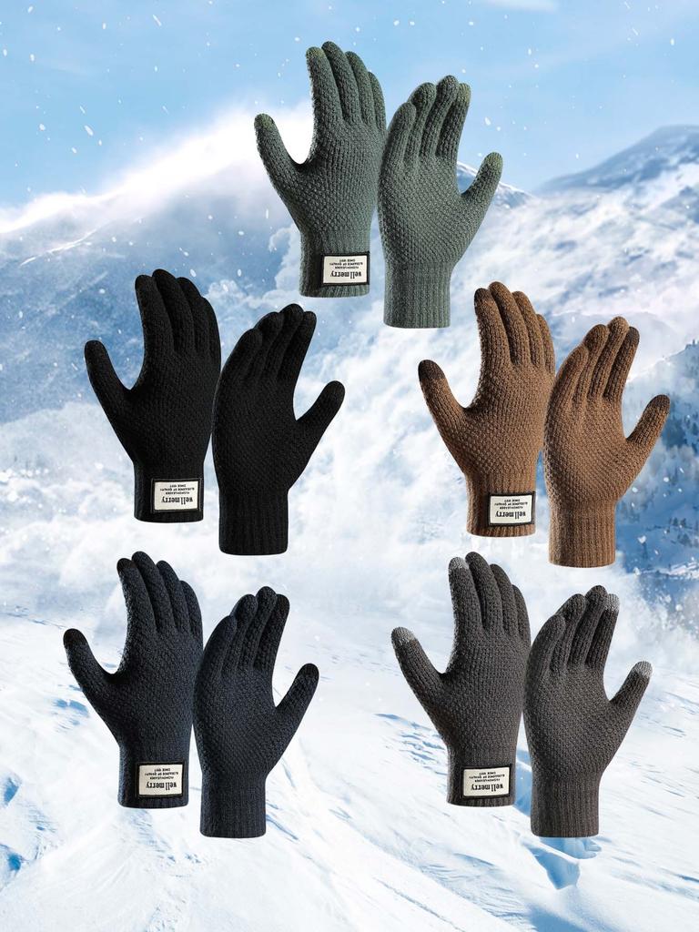 Knitted Gloves, Men's Winter Fleece Lined And Thickened,Wool Touchscreen Gloves.