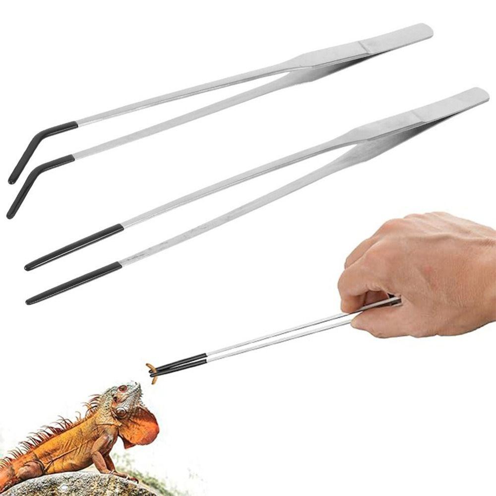 2Pcs Stainless Steel Aquarium Feeding Tweezers 27CM Straight and Curved Reptile Feeding Tongs Corrosion-resistant Dazzling