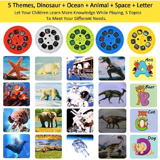 Torch Projector Projection Lighting Story Torches Light Toy Slide Lamp Educational Learning Bedtime Night Light for Children (120 Images, 5 Themes,