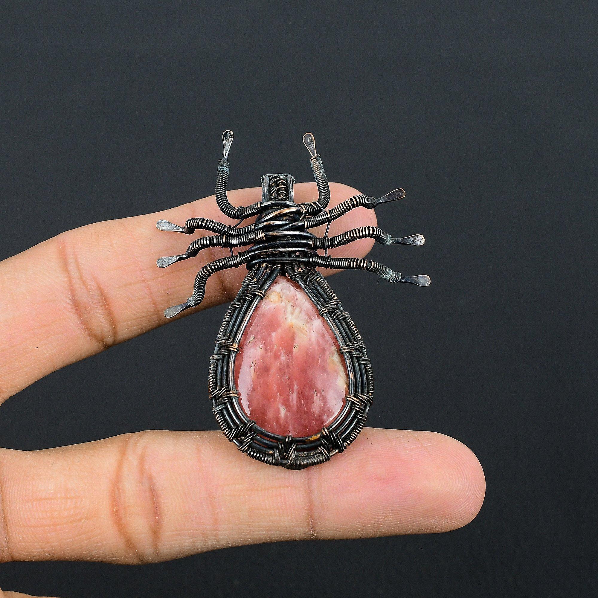 

Rhodochrosite Pendant, Handmade Gemstone 999 Copper Wire Wrapped Pendant Antique Jewelry, For Gift Silver Jewelry 2.55 Inches