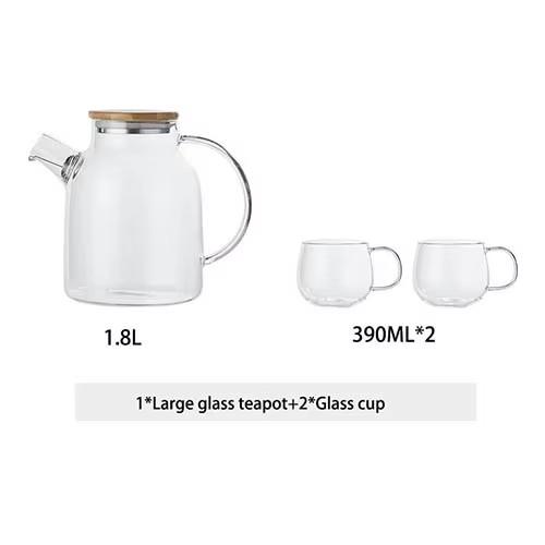 1/1.8L Transparent Borosilicate Glass Teapot Heat-Resistant Large Clear Tea Pot  Flower Tea Set Puer Kettle Cup Office Home Tool