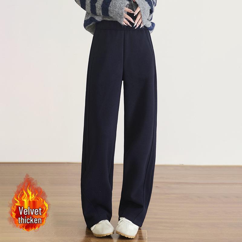 Women's Off-White Cashmere Wide-Leg Wool Pants - Autumn/Winter 2025, Cropped, Thickened, Loose Fit, Fleece-Lined, Straight-Leg Style.