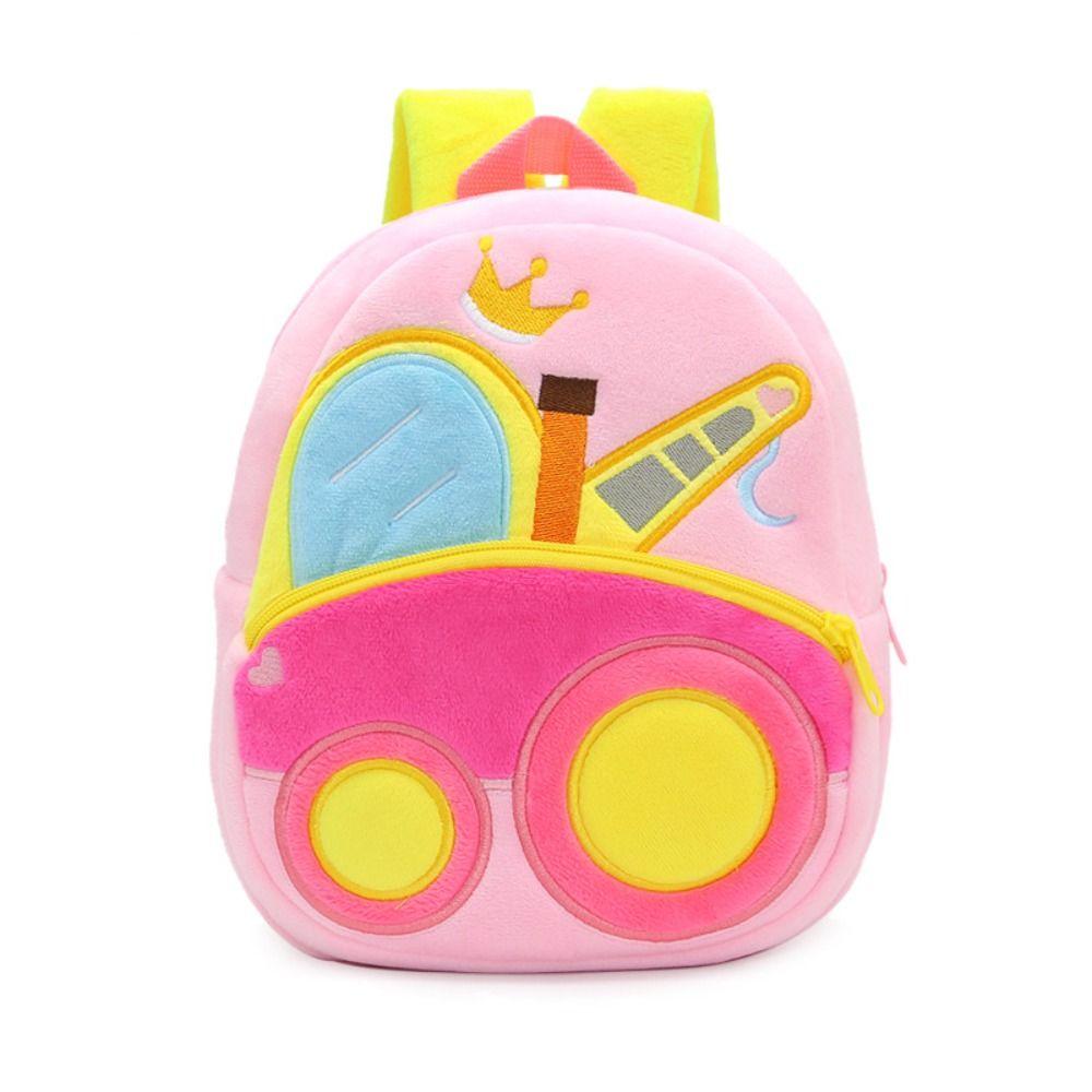 Plush Cartoon Excavator Backpack 2-4 Years Old Kids Small School Bag Kids Engineering Backpack