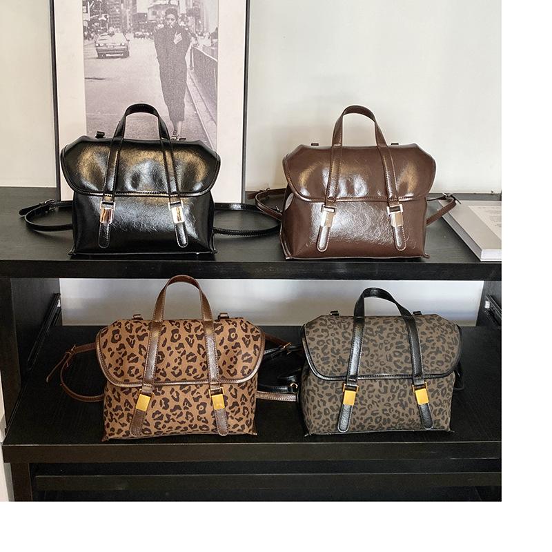 Large Capacity Leopard Print Backpack Women'S High-End Versatile Handbag Retro Casual Shoulder Bag