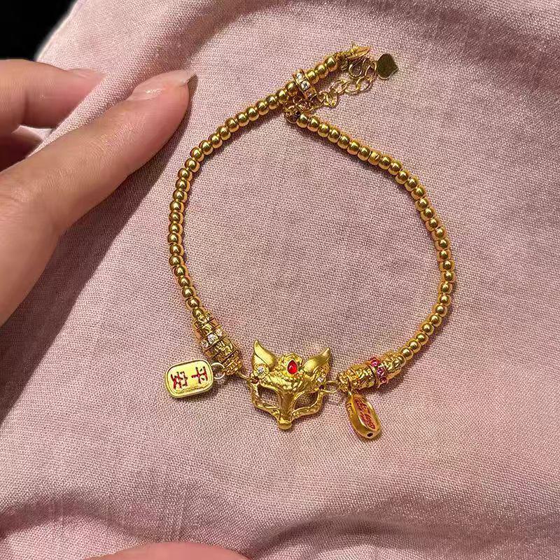 Golden Fortune Fox Mask Bracelet: New Chinese Style Women's Jewelry, Perfect Valentine's Day Gift