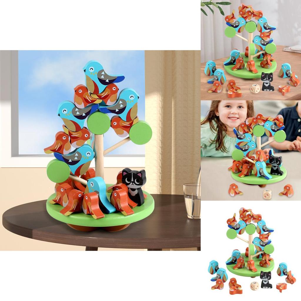 Wooden Bird Stacking Balance Tree Toy Puzzles For Kids Educational Family Play