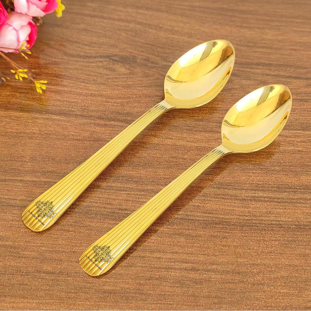 Hochwertiges Dessertlöffel-Set aus Messing mit Futterdesign, perfekt für den Einsatz zu Hause, in der Küche oder im Restaurant, 17,8 cm lang (Packung mit 6)