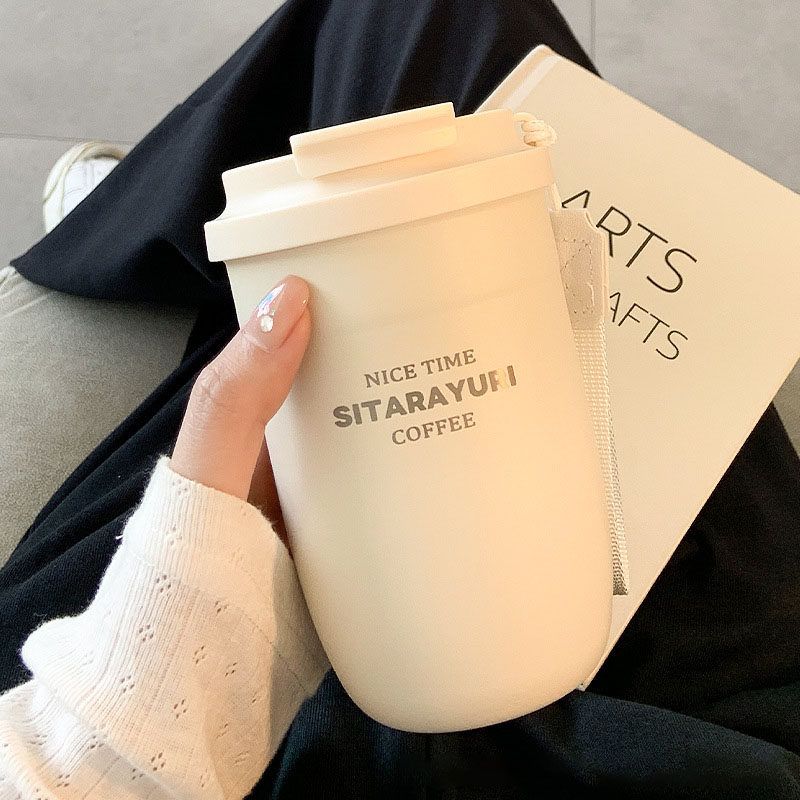 Large-Capacity Thermos Cup for Women, Good-Looking Ice Cup, Portable Car Coffee Cup, Outdoor Sports Water Bottle, Tea Cup White (380Ml+Stainless Steel Liner)