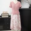 Xuexi Floral Chiffon Midi Dress for Middle-Aged Women