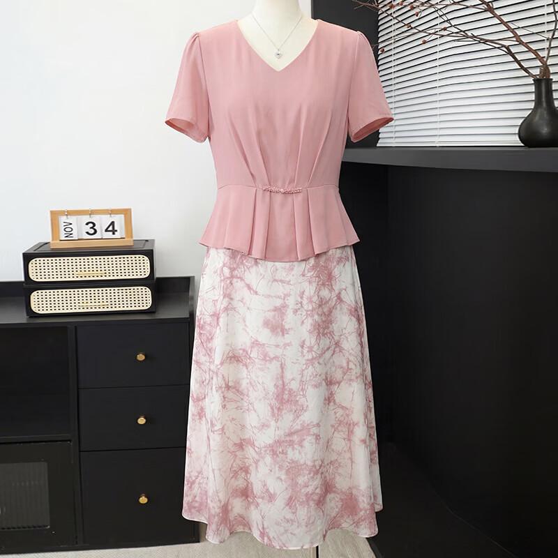 

Xuexi Floral Chiffon Midi Dress for Middle-Aged Women 5XL