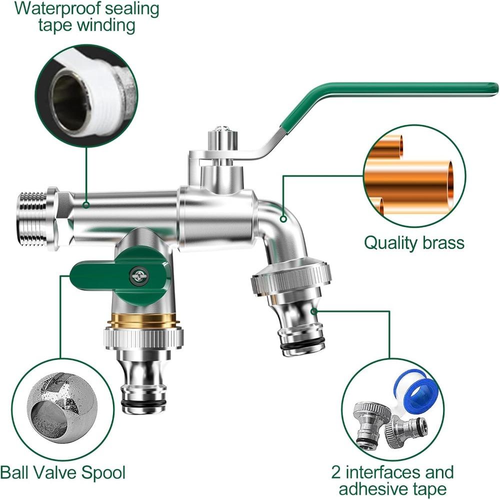 Garden Hose Brass Tap Faucet Adapter 1/2'' IBC Water Tank Connector 2-Way 1-Way Irrigation Joint Replacement Fitting Ball Valve