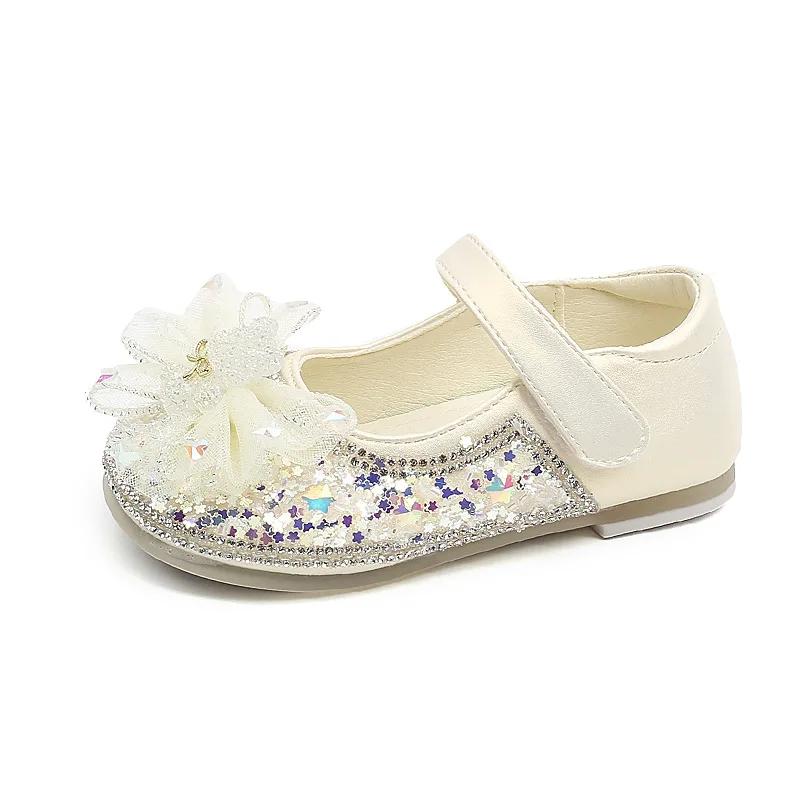 

Girls Dress Shoes with Star Sequins Kids Leather Shoes Princess Style Fashion Elegant New Children Flat Shoes with Mesh Bow 24