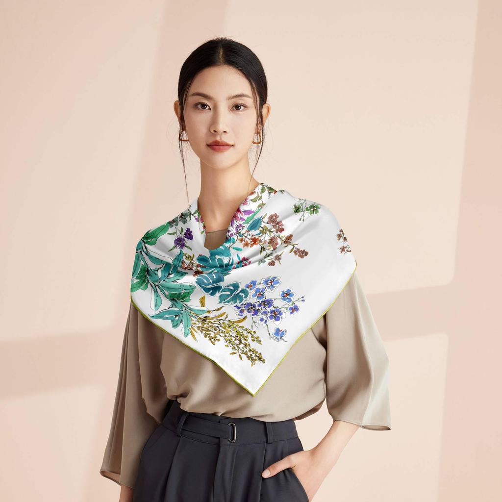Women's 100% Mulberry Silk Scarf, 90cm Square, 14 Momme Shawl - Perfect Gift for Mother, Girlfriend, Birthday or Festival