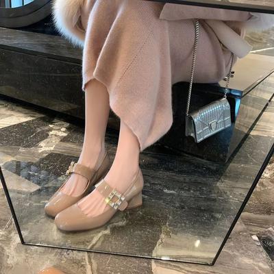 Yan Shun~ Su Yinyin Anfitriona de Cena~ Zapatos Mary Jane de Tacón Grueso con Hebilla Cuadrada de Pedrería para Mujer Individual
