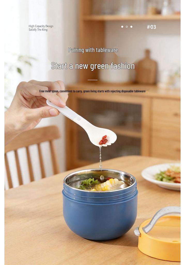 Portable Insulated Stainless Steel Soup Bowl with Spoon for Office, Students, and Children