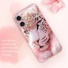 Cute Crystal Leopard Pink Metallic Tempered Glass Phone Case For iPhone 11 12 13 14 15 16 17 Pro Max 15 14 Plus 17 Air 17E Cover