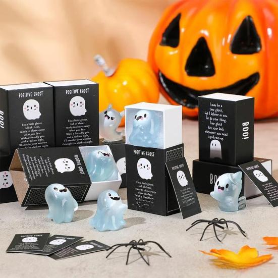 36Pcs Miniature Ghost Figurines Glow in The Dark Mini Ghost Figures with Box Positive Ghost Miniatures for Halloween Party Favors DIY Projects