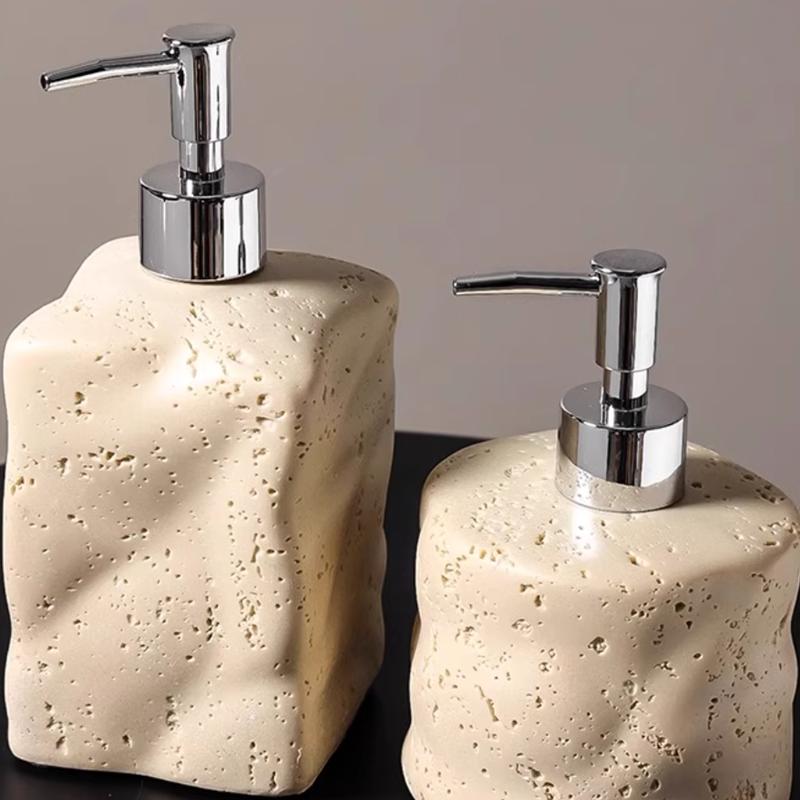 Light Yellow Imitation Cave Stone Soap Dispenser, Bathroom Supplies, Shampoo Dispenser, Soap Box, Sink, Storage Tray, Resin