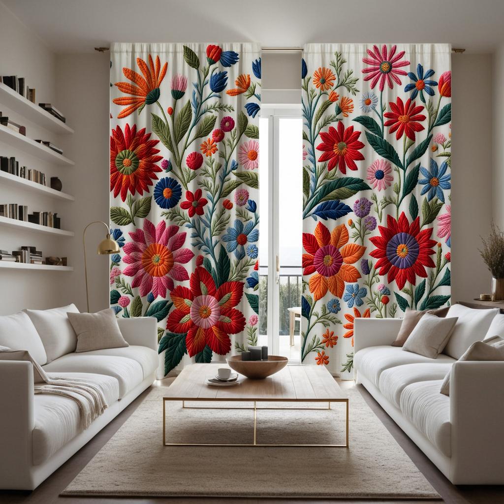 2pcs HD Chinese style embroidery three-dimensional flower decoration curtain Red tie digital printed curtain Home decoration