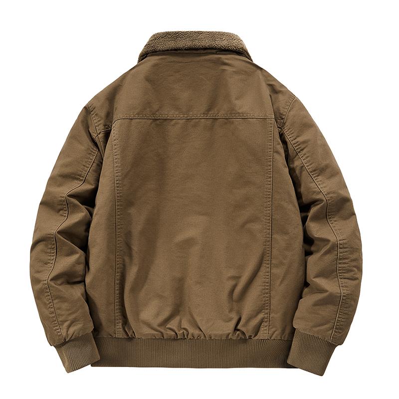 Zimowa dwustronna męska kurtka robocza z wełną jagnięcą i pogrubioną czystą bawełną, z kołnierzem stójką, casualowa, ciepła kurtka