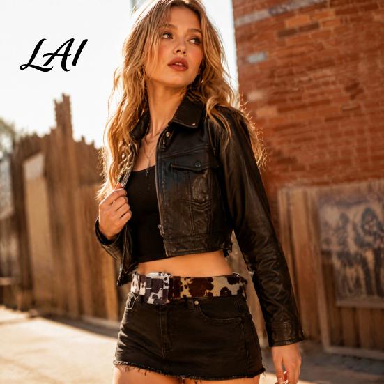 Music Festival Belt Women Cow Pattern Hair Leather Horse Belt Imitation Waist Fabric Covered Buckle Band for Jeans Dresses Slimming