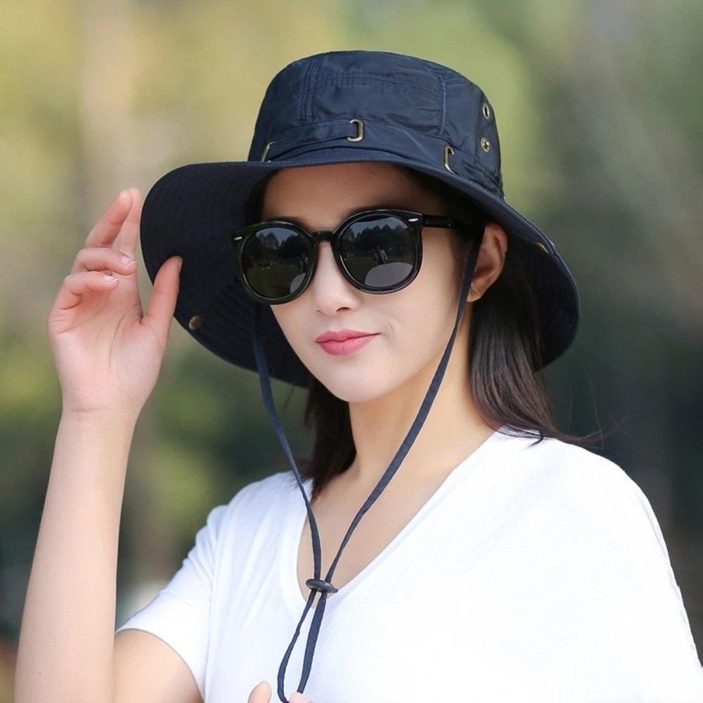 

Folding Large Fisherman Hat Wide Brim Sunscreen Cap Casual Fishing Hat Panama Hat темно-синього кольору