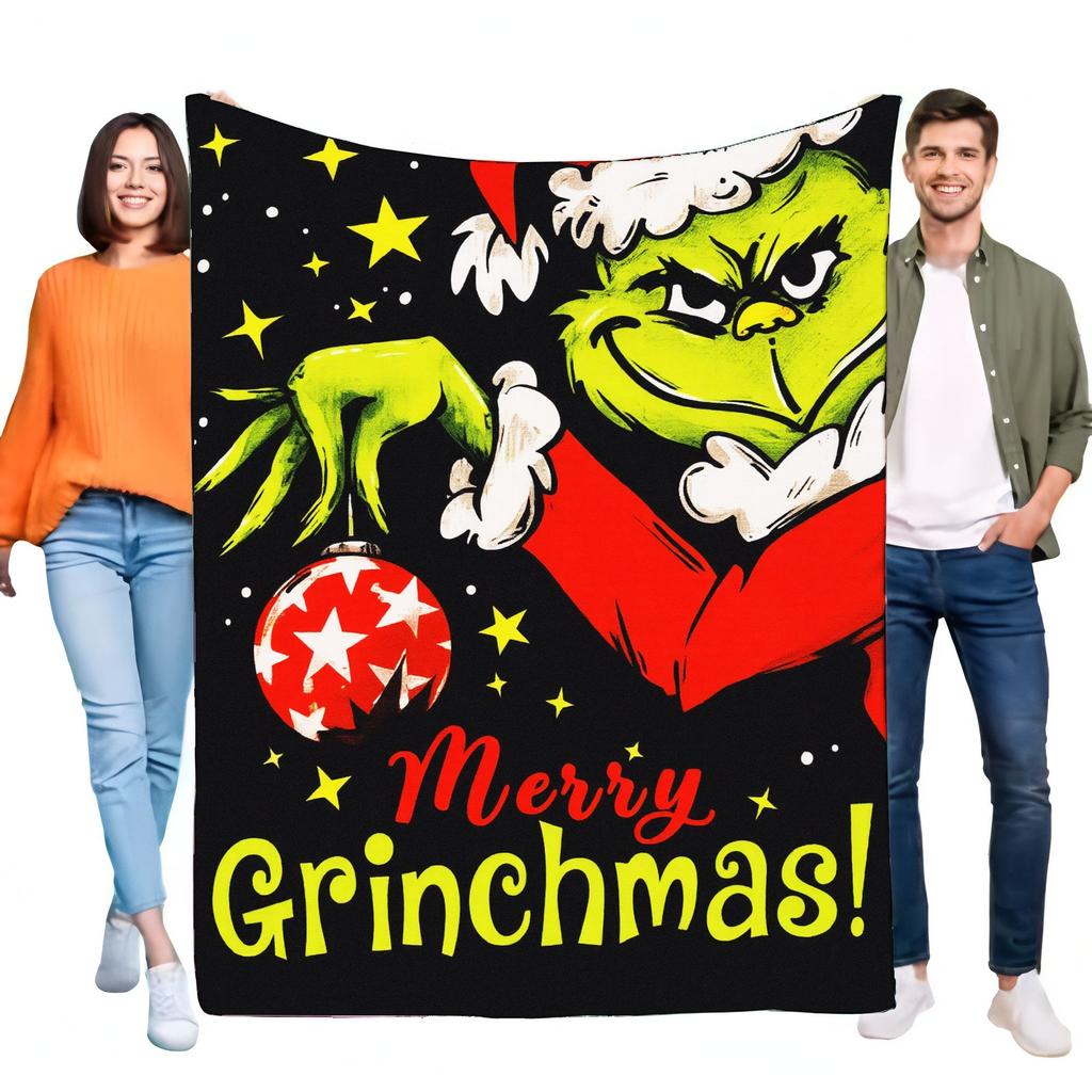 Merry Grinchmas Blanket Cozy Throw Soft Warm Bed Sofa Cover Holiday Gift Collection with Grinch Character Design Perfect for Ch
