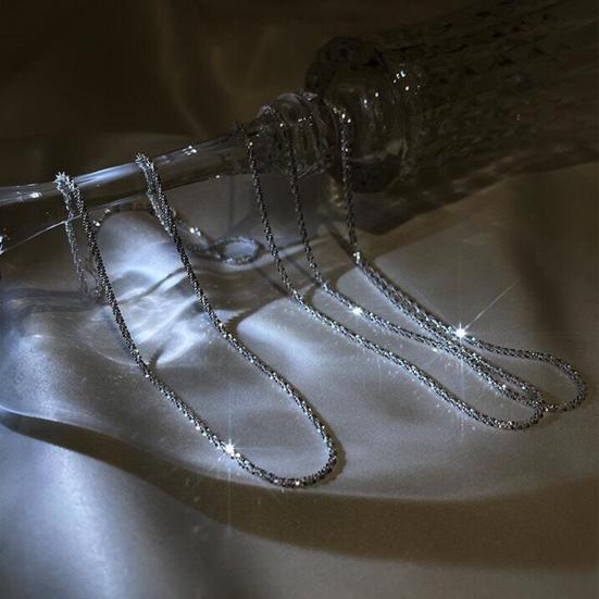 Twist Chain Necklace for Men Women Thin Metal Chain Choker Silver Shiny