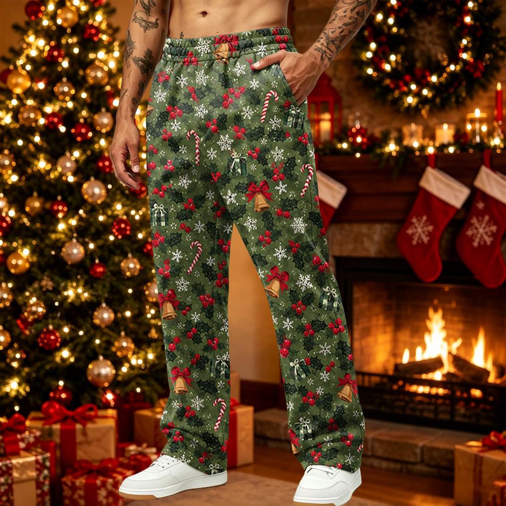 Men's Loose Fit Sweatpants with Pockets Casual Athletic Printed Pants Christmas Graphic