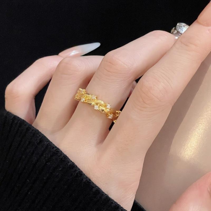 Dripping Oil Flower Brushed Medieval Open Ring Retro Court Style Niche Design High-End Ring Woman