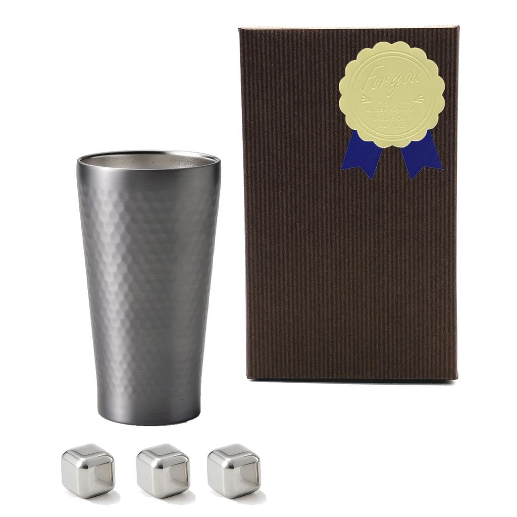 Dolce Duo Ice Cubes Stainless Steel Ice Ice Vacuum Insulated Thermo Tumbler Beer Cup 350ml 3 Cubes Birthday Gift Set Present Silver Non-Melting &