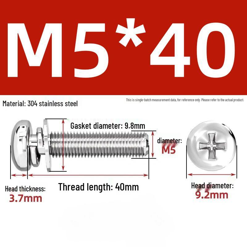 304 Stainless Steel Phillips Pan Head Combo Screw with Flat and Spring Washers
