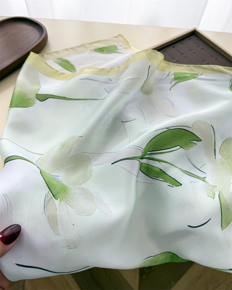 Floral Printed Small Square Scarf For Women Summer Sun Protection
