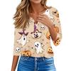 Women's T Shirt Tee Halloween Printed Button 3/4 Sleeve Tunic Daily Weekend Fashion Basic V- Neck Regular Top