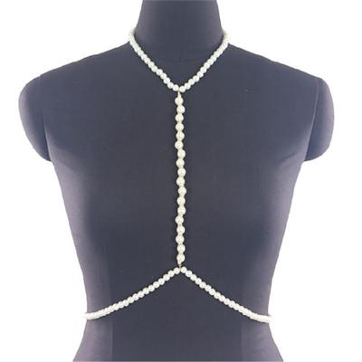 Female Body Chain Choker Jewelry Artificial Pearls Chain Formal Event Chest Chain