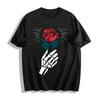 Skeleton Hand Holding Red Rose Graphic Casual Top Pure Cotton T-shirt