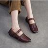 Johnature Genuine Leather Solid Color Belt Buckle Women's Shoes Retro Versatile Tassel Round Toe Soft Sole Flats