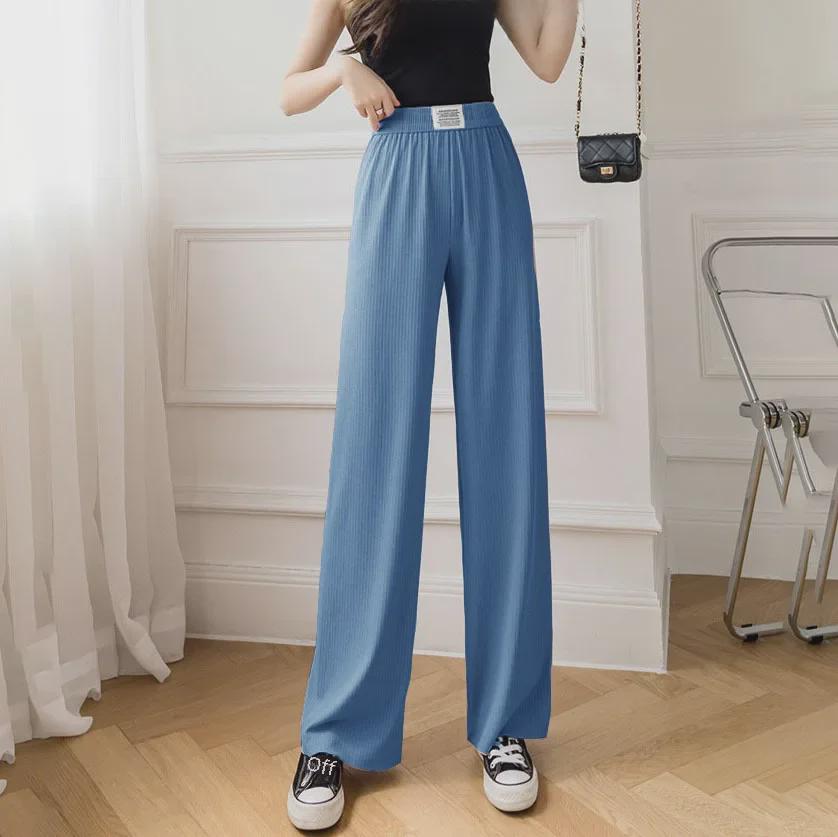 

Женские брюки Bingbing с высокой талией и широкими штанинами из ледяного шелка — повседневный облегающий крой весна/лето One Size (80-140 jin)