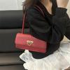 Niche Solid Color Bag Women's 2025 New Trendy Fashion Crocodile Pattern Shoulder Underarm Bag Versatile Portable Baguette Bag